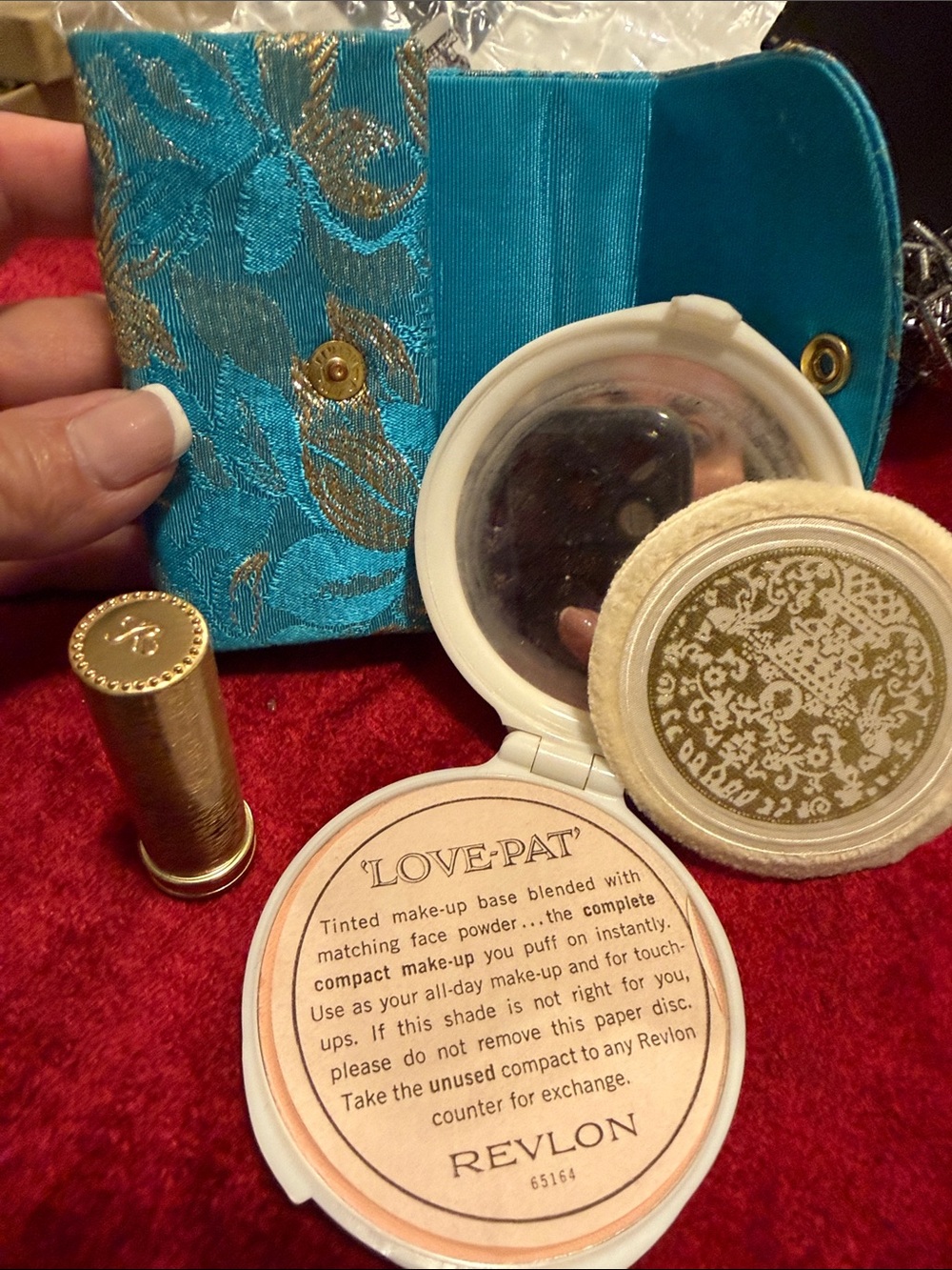 Vintage Love Pat Revlon pressed powder & case unused; lipstick tough to rollup
